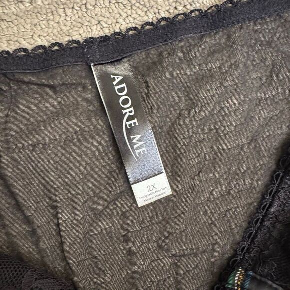 Adore Me Red Green Plaid Rochelle Plus Black Lace Bra Lingerie Set 40H 2X - Picture 6 of 7